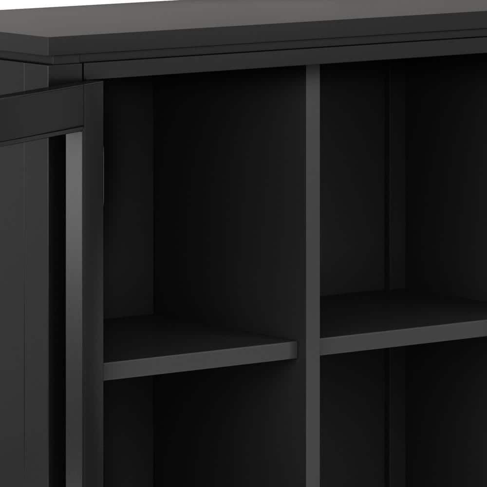 Black Solid Wood Low Storage Cabinet with Glass Doors
