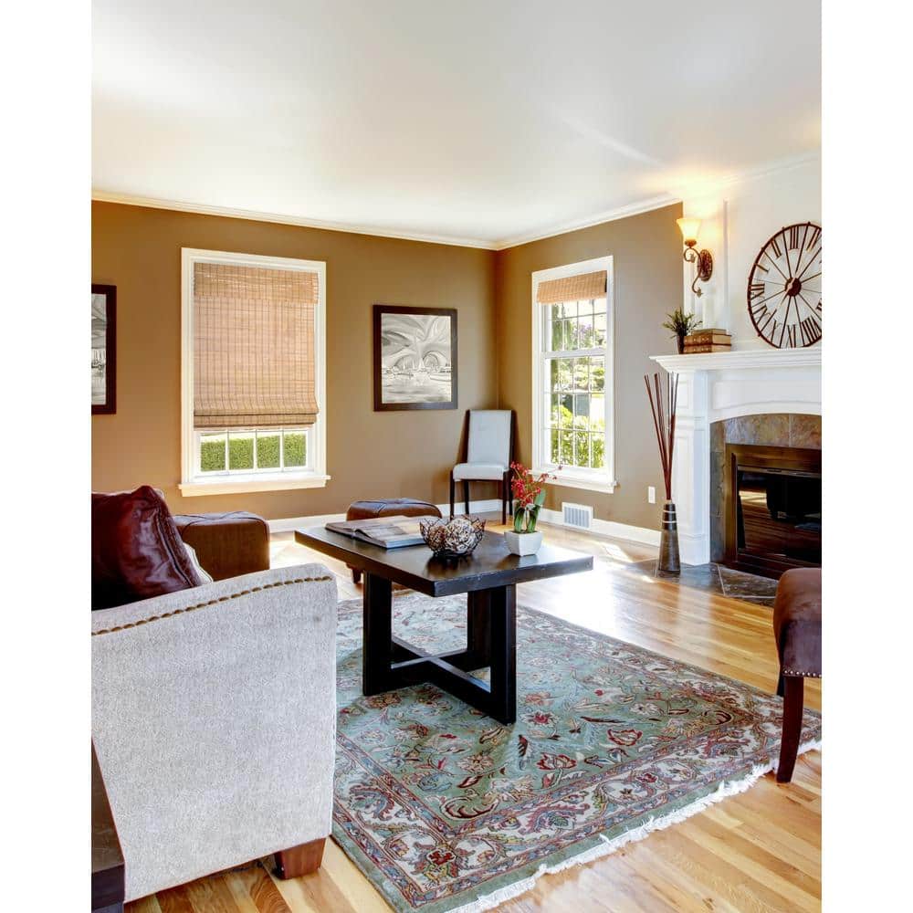 Premium True-to-Size Brown Squirrel Cordless Light Filtering Natural Woven Bamboo Roman Shade - 34.5 in. W X 74 in. H