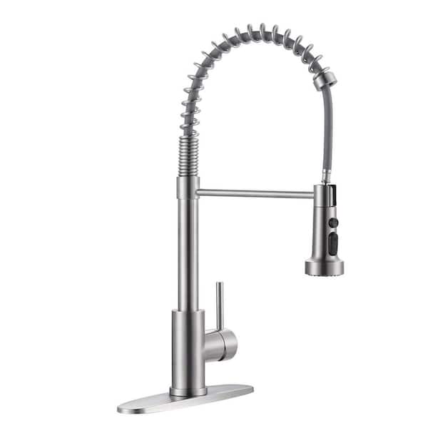 VEVETTA 19 in. H Single Handle 360° Swivel Spout Pull Down Sprayer Kitchen Faucet with 3-Mode Spray in Brushed Nickel