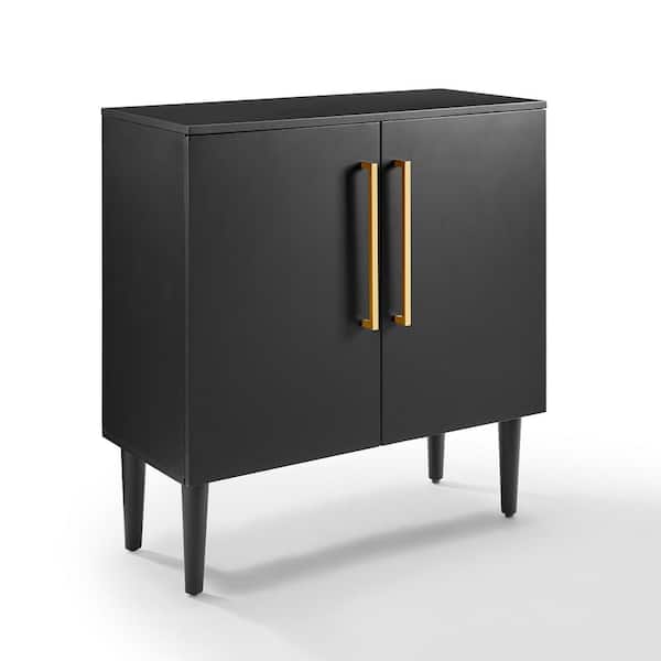 CROSLEY FURNITURE Everett 31 in. Matte Black Standard Rectangle Composite Console Table with Cabinet
