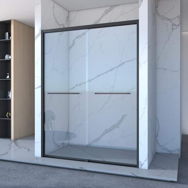 56 to 60 in. W x 70 in. H Framed Double Sliding Shower Door in Matte Black with Tempered Glass