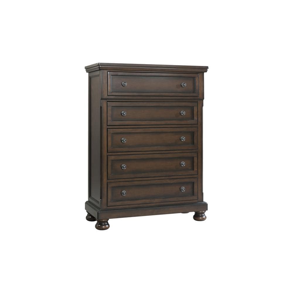 Walnut 5-Drawer Vertical Chest with Felt-Lined Drawer