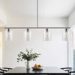 Brushed Nickel 240-Watt 4-Light Modern Linear Pendant Light with Clear Glass Shade