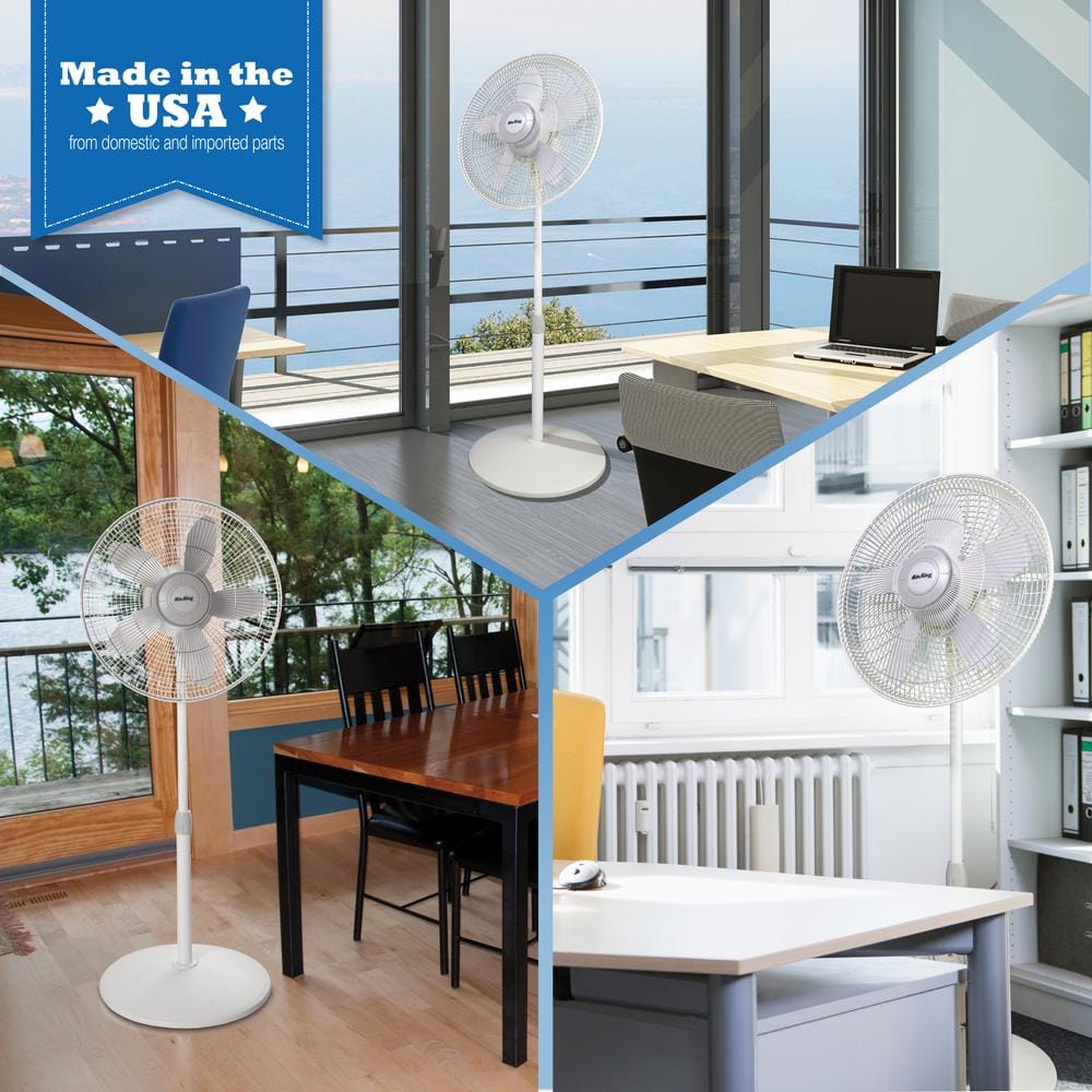 18-Inch White Adjustable Oscillating Pedestal Fan with Three Speeds