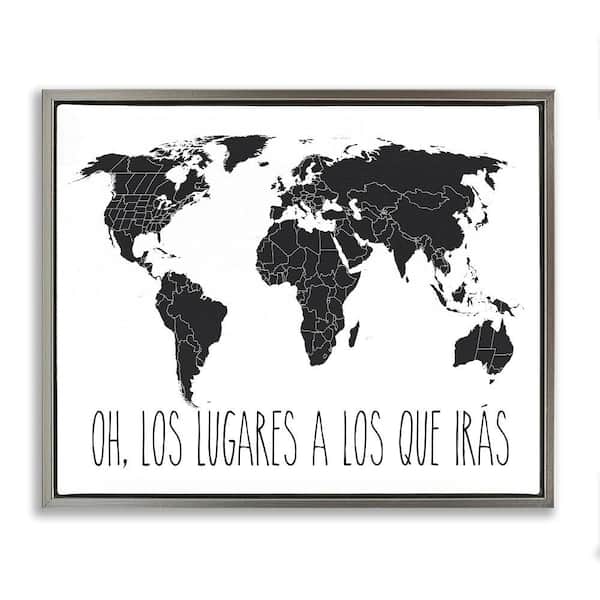 Stupell Industries Places to Go Translation by Lettered and Lined Gray Floater Frame Typography Graphic Art Print 25 in. x 31 in.