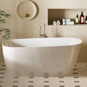 59 in. x 28.34 in. Acrylic Flatbottom Freestanding Single Slipper Soaking Bathtub with Left Drain in Glossy White