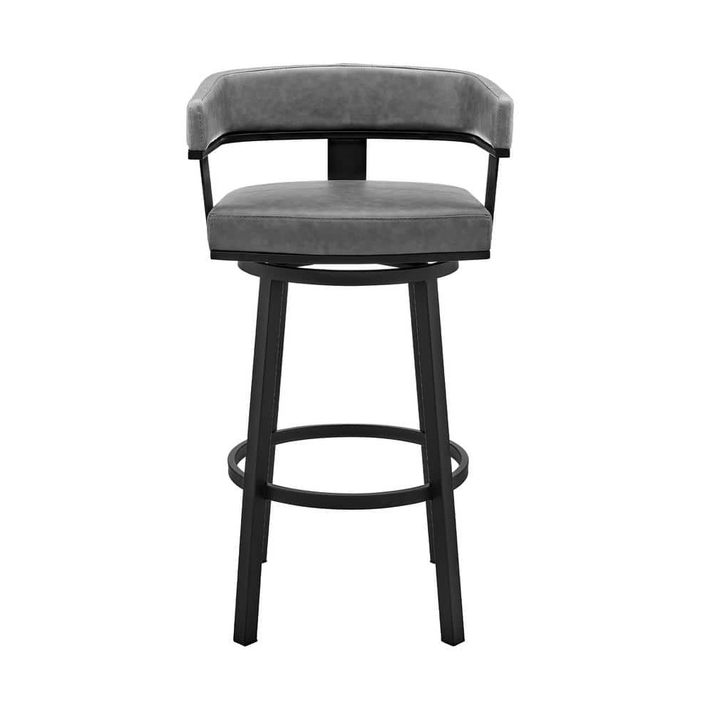 Contemporary Gray/Black Metal Leather Swivel Bar Stool