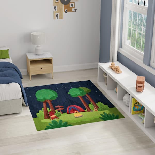 Imagination Navy Multicolor 4 ft. x 5 ft. Graphic Contemporary Area Rug