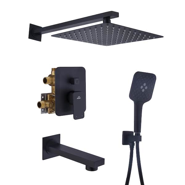 Boyel Living Single Handle 3-Spray Tub and Shower Faucet 2.5 GPM with Handheld Shower in. Matte Black Valve Included