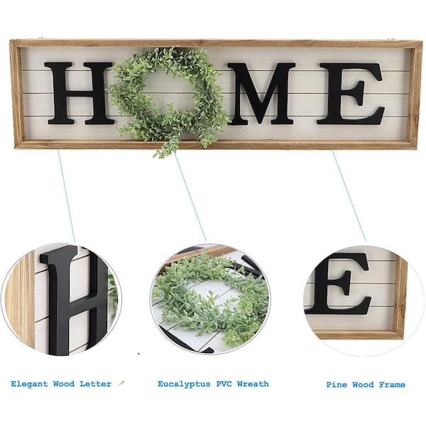 PARISLOFT Farmhouse Style Home with Green Wreath Framed Wood Wall  Decorative Sign SG0091 - The Home Depot