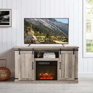 54 in. Antique Gray Oak TV Stand for TVs up to 60 in. with Electric Fireplace