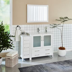 Brescia 48 in. W x 18 in. D x 36 in. H Bathroom Vanity in White with Single Basin Vanity Top in White Ceramic and Mirror