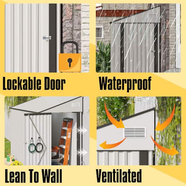 4 ft. W x 8 ft. D White Metal Storage Shed with Vents for Garden and Backyard (25 sq. ft. )