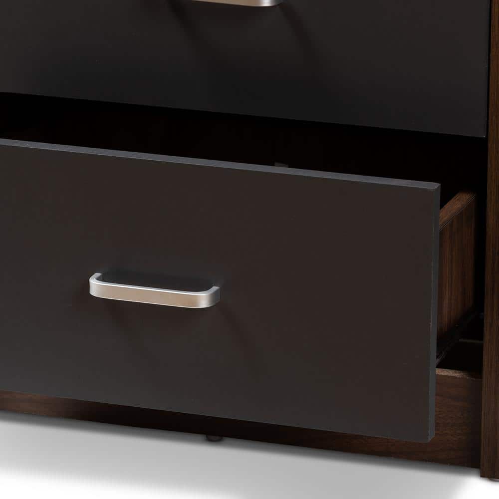 Hansel Modern 2-Drawer Nightstand in Dark Brown and Grey
