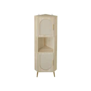 14.88 in. W x 15.75 in. D x 64.8 in. H Beige Linen Cabinet, Corner Cabinet with Rattan Door For Small Spaces-Natural