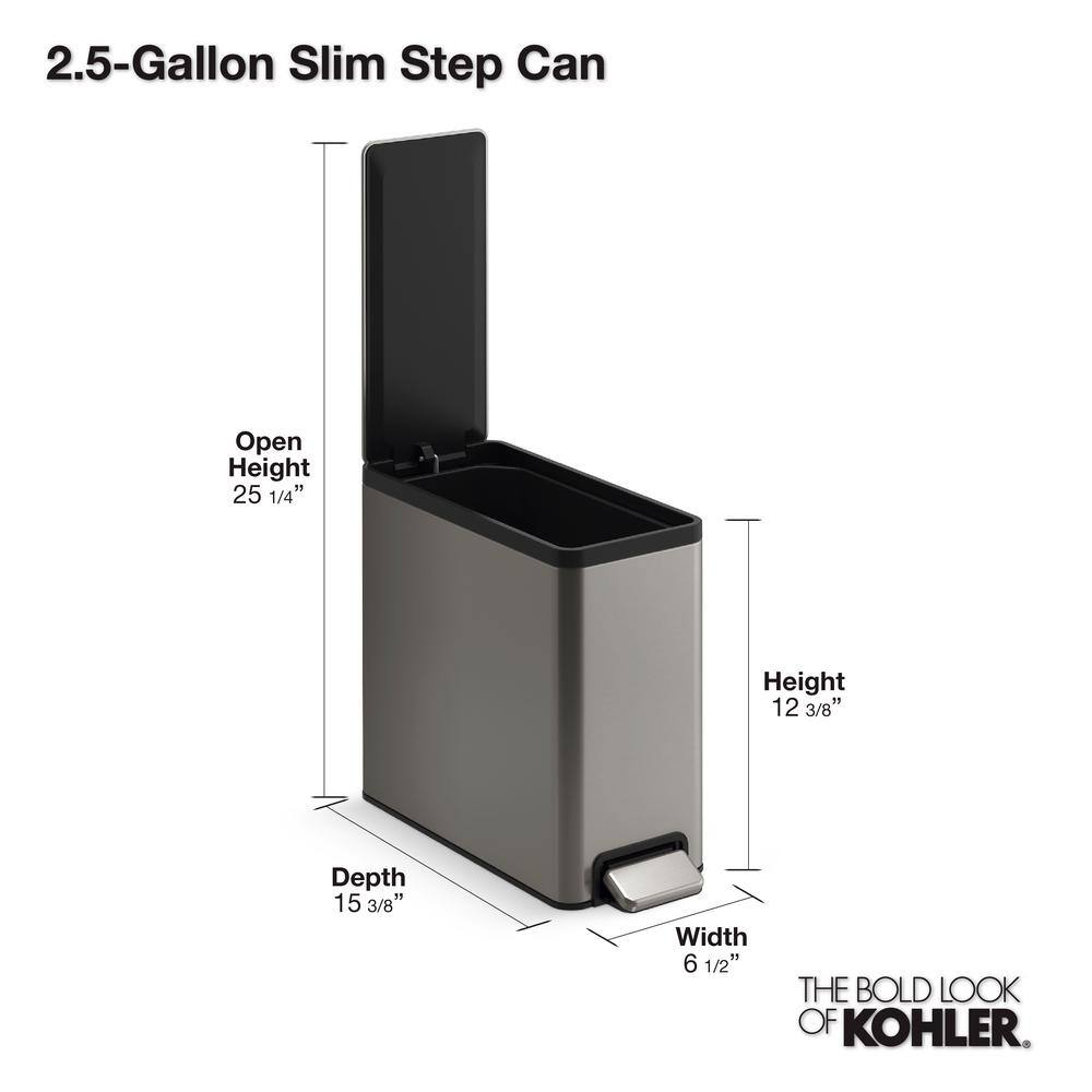 2.5-Gallon Black Stainless Steel Bathroom Pedal Trash Can