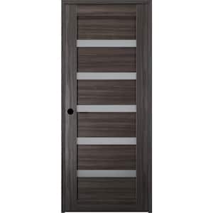 36 in. x 96 in. Leora Right-Hand Solid Core 7-Lite Frosted Glass Gray Oak Wood Composite Single Prehung Interior Door