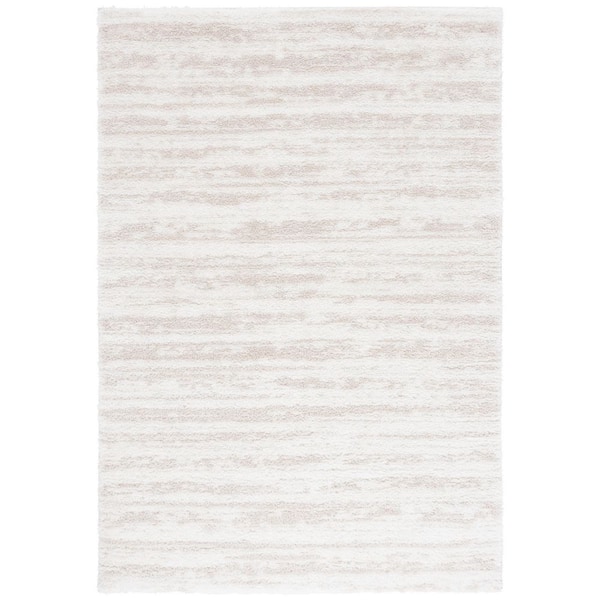 SAFAVIEH Tahoe Shag 8 ft. x 10 ft. Ivory/Beige Distressed Striped Area Rug