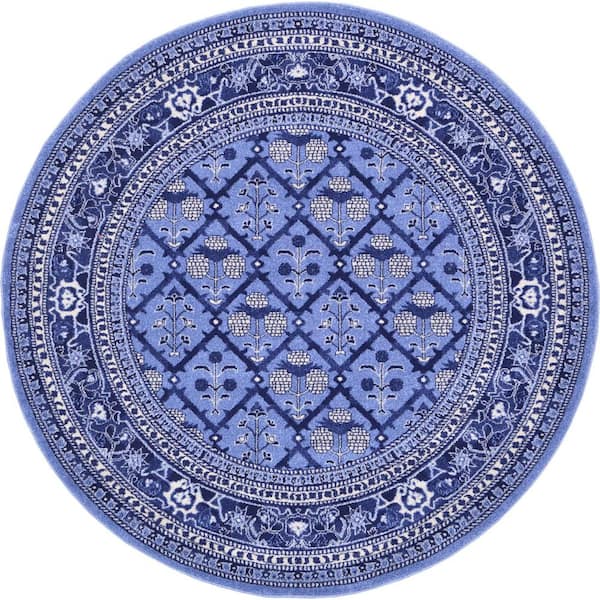 La Jolla Trellis Blue 6' 0 x 6' 0 Round Rug