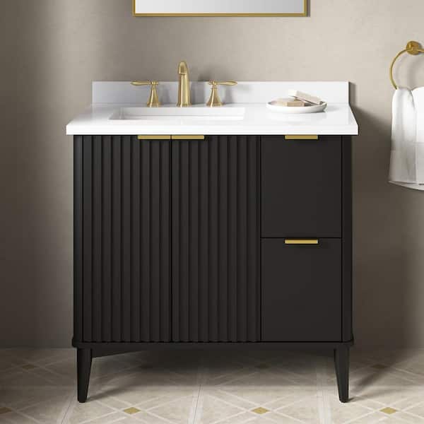 OVE Decors Gabi 36 in. Single Sink Onyx Black Bath Vanity with White Engineered Stone Top (Assembled)
