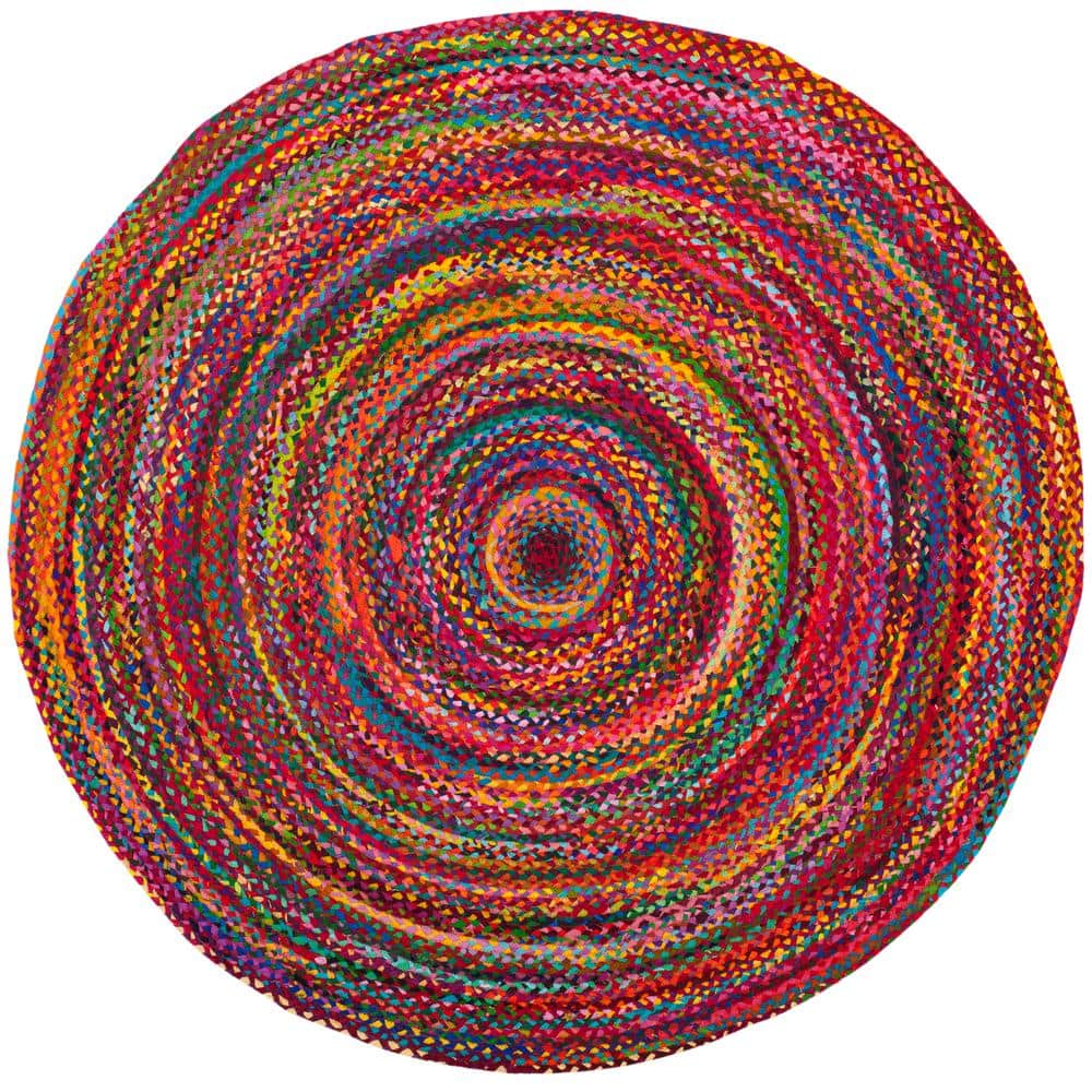 Handmade Multicolor Braided Wool and Cotton Round Rug, 4' Diameter