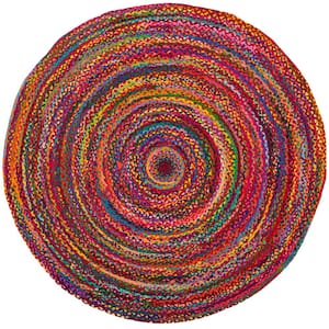 Braided Red/Multi 4 ft. x 4 ft. Round Border Area Rug