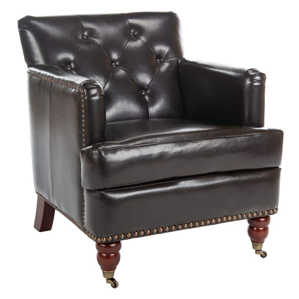 Colin Brown Leather Tufted Accent Chair with Birch Legs