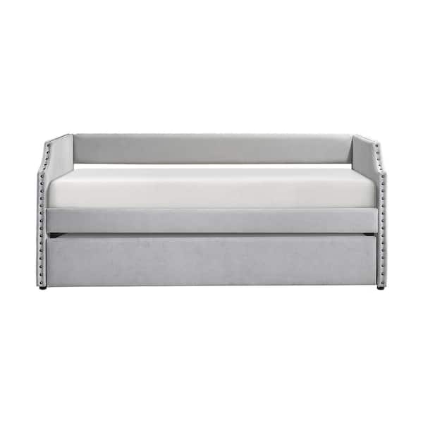 Lazzara Elwell Light Gray Textured Fabric Upholstered Twin Daybed with Trundle