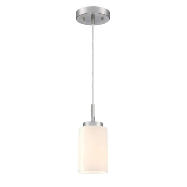 Westinghouse Shamus 60-Watt 1-Light Brushed Nickel Traditional Mini Pendant Light with White Opal Glass Shade