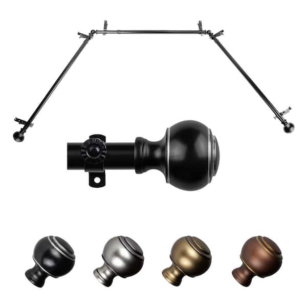 EMOH Miyaki 20-36 in. sides, 38-72 in. center Adjustable Bay Window Curtain Rod 13/16 in. in Black with Finial