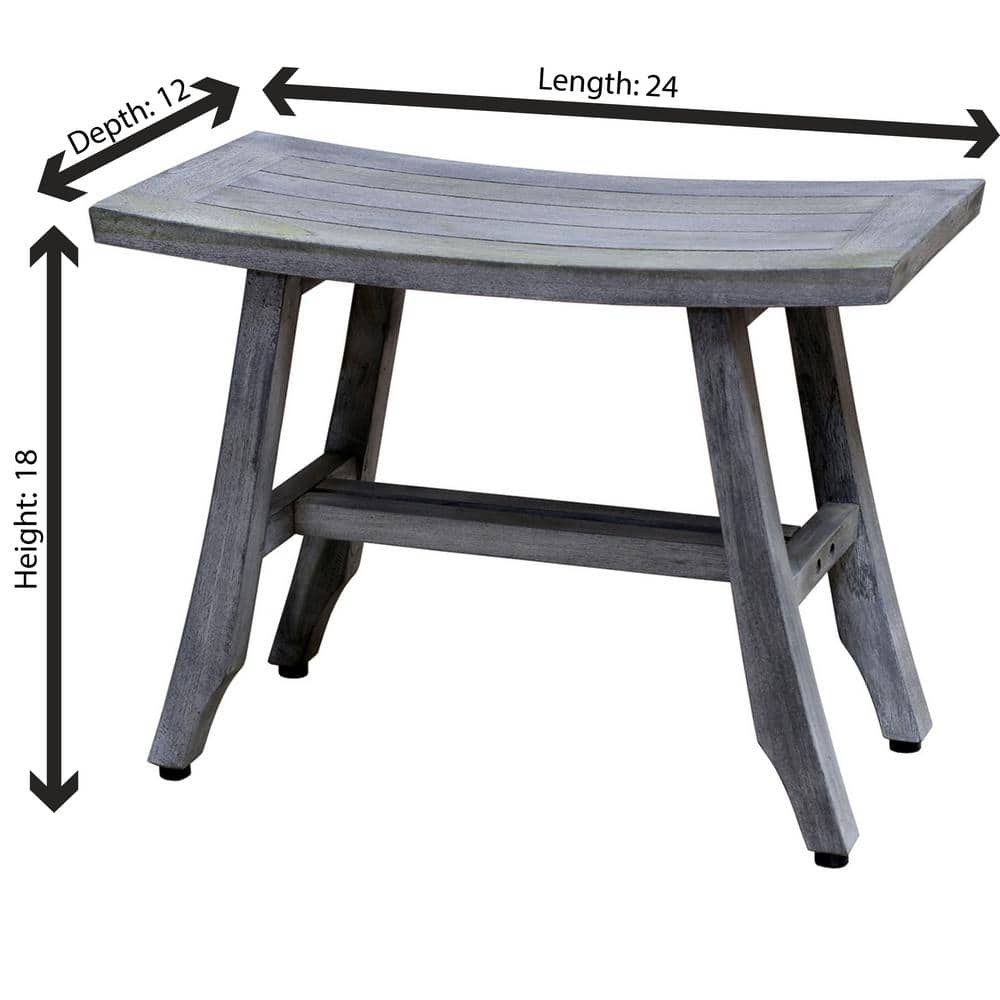 Satori Antique Gray Wide Teak Wood Spa Shower Bench, 26"