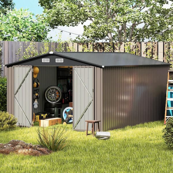 14 ft. W x 10 ft. D Metal Structure Shed Outdoor Storage Shed with Improved Windproof 4 Vents (136 sq. ft. )