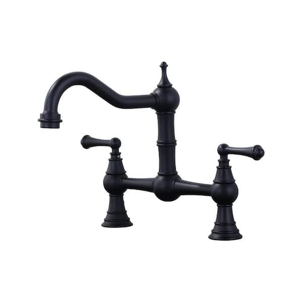 Double Handle Bridge Kitchen Faucet in Black