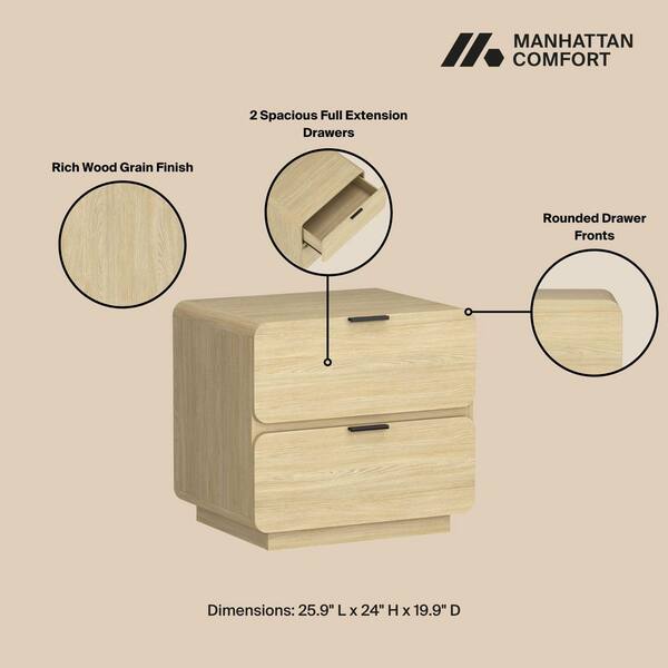 Manhattan Comfort Chrystie Modern Natural 2-Drawer 25.9 in. W