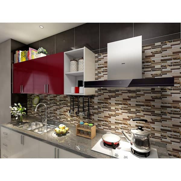 Art3d 12x12 Self Adhesive Wall Tile Peel and Stick Backsplash for Kitchen 6 Pack Long Marble Design