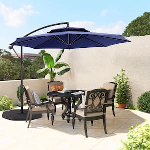 Double Top 10 ft. Round Cantilever Offset Outdoor Patio Umbrella with Crank and Cross Base in Navy Blue