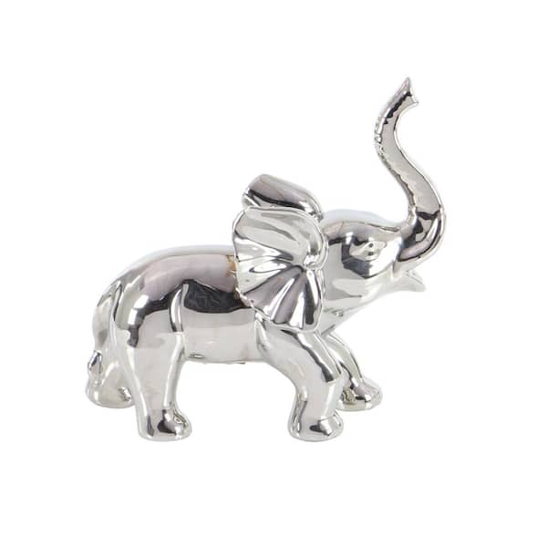 Litton Lane 12 in. x 12 in. Silver Porcelain Eclectic Elephant Sculpture