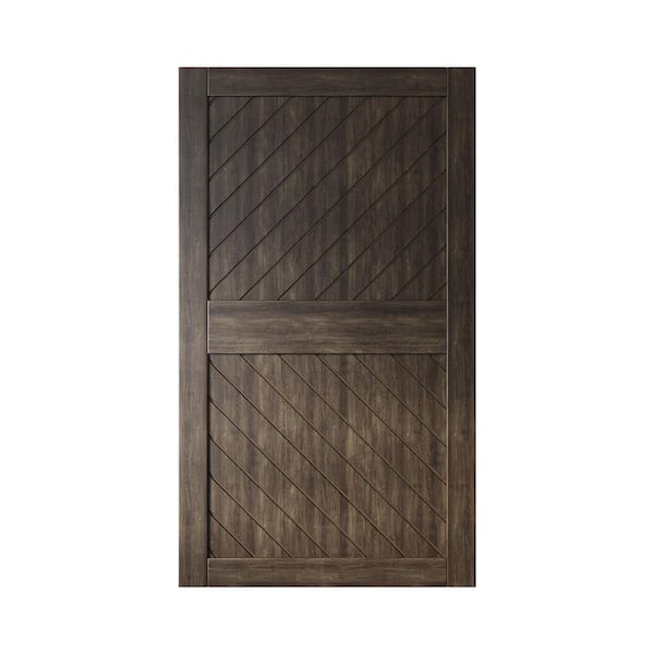 HOMACER XT3 42 in. x 84 in. C-Panel Solid Core Ebony Slanted Stripe Design Pine Wood Interior Sliding Barn Door Slab