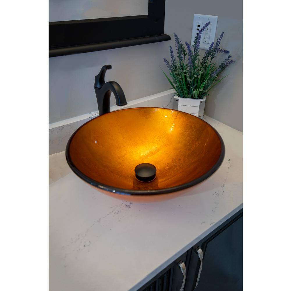 Eden 16.5'' Orange Tempered Glass Circular Vessel Sink
