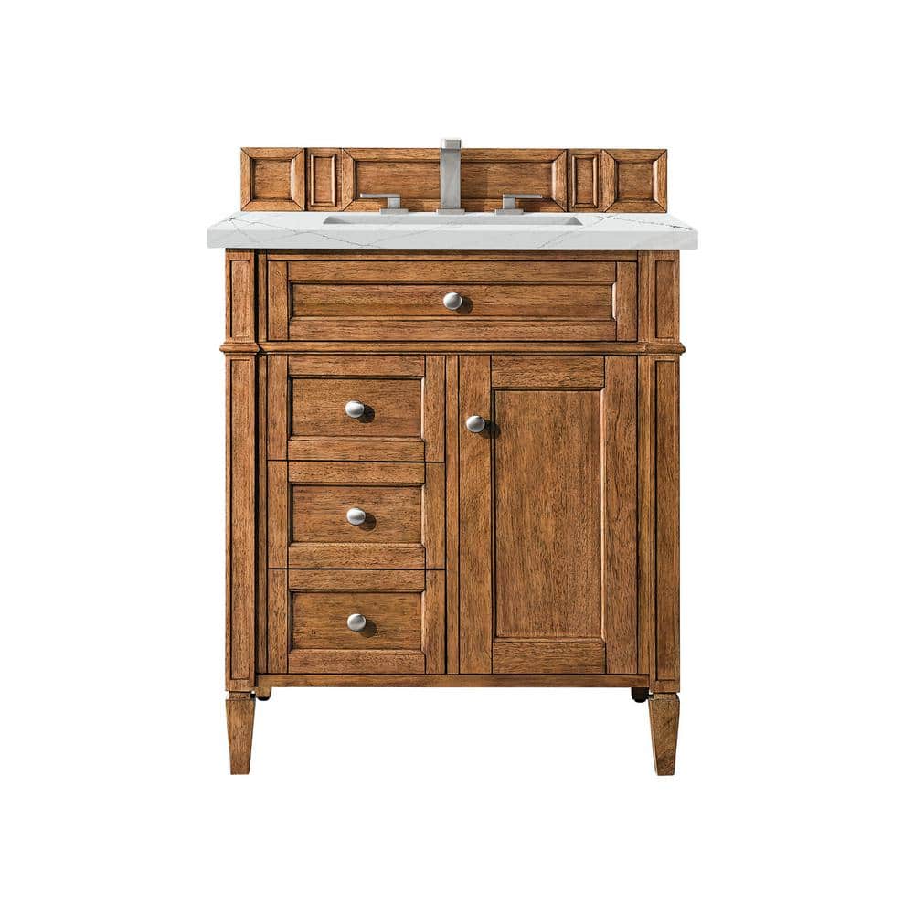 James Martin Vanities Brittany 30.0 in. W x 23.5 in. D x 34 in. H Bathroom Vanity in Saddle Brown with Ethereal Noctis Quartz Top -  650-V30-SBR-3ENC