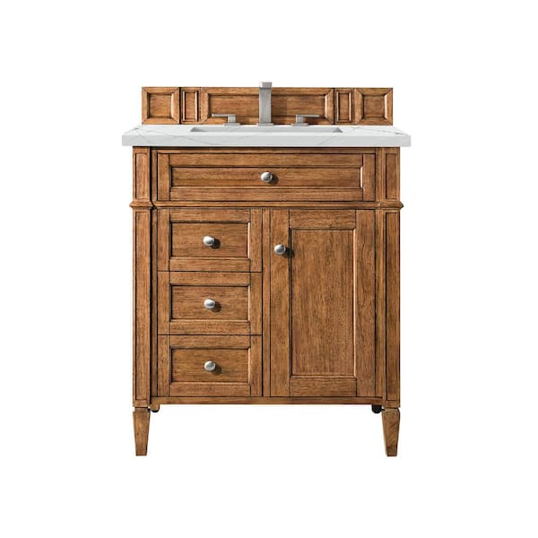 James Martin Vanities Brittany 30.0 in. W x 23.5 in. D x 34 in. H Bathroom Vanity in Saddle Brown with Ethereal Noctis Quartz Top
