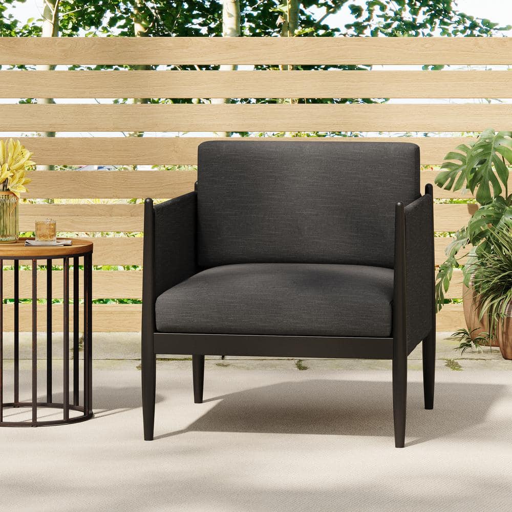 Dark Gray Aluminium Outdoor Lounge Chair with Cushions for Garden Porch Pat