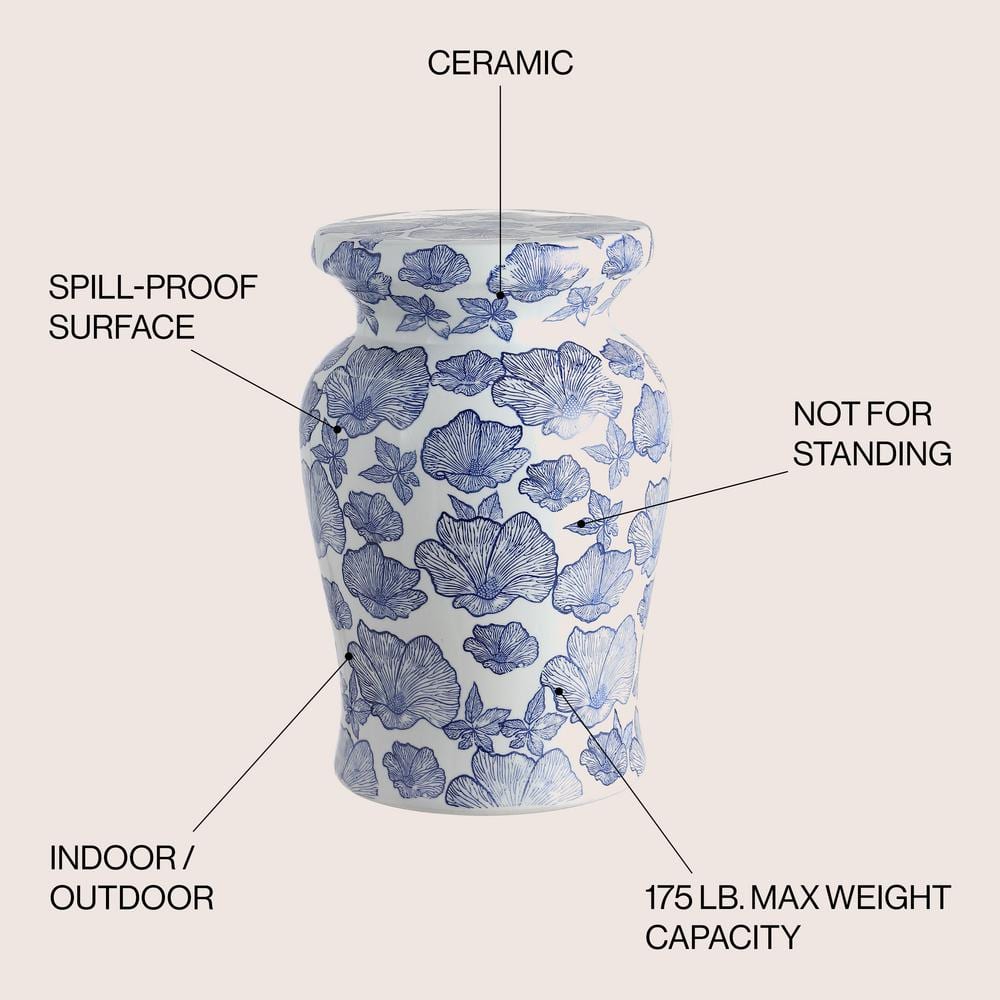 White and Blue Ceramic Floral Garden Stool