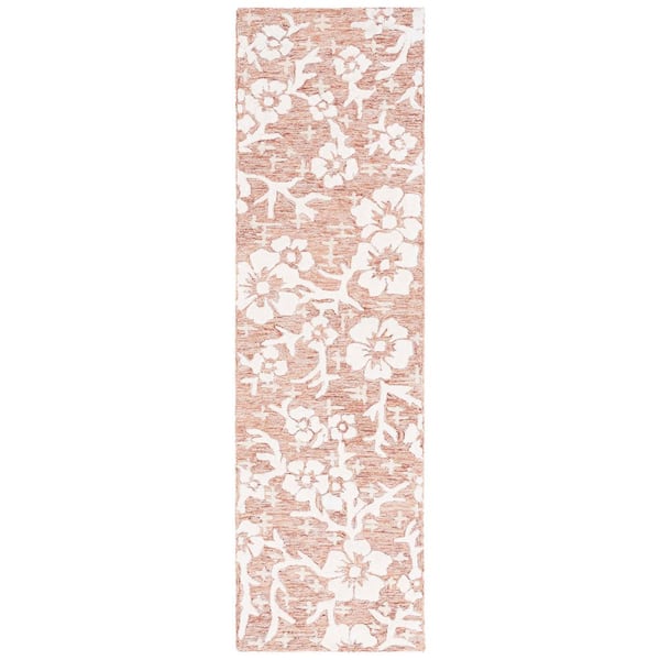 Glamour 2 ft. x 8 ft. Rust/Ivory Distressed Floral Runner Rug