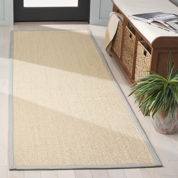 Natural Fiber 2 ft. x 8 ft. Marble/Beige Coastal Border Runner Rug