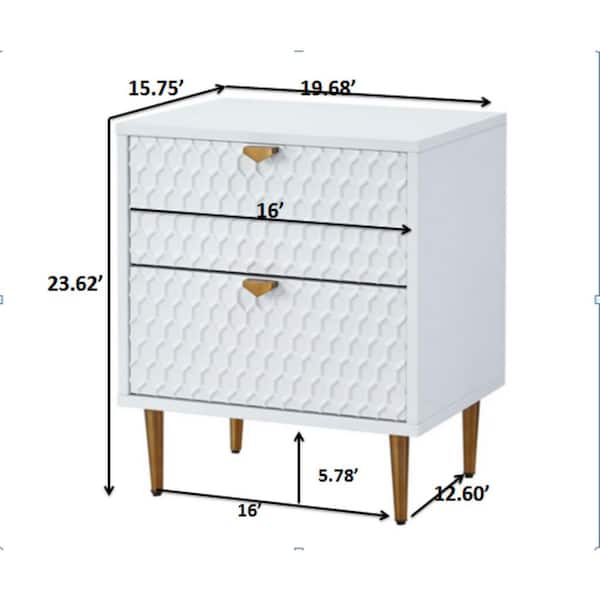 Boyel Living White Fully Assembled Nightstand 2 Drawer Accent Chest Of Drawers With Golden Stands Bec 1472a Wh The Home Depot