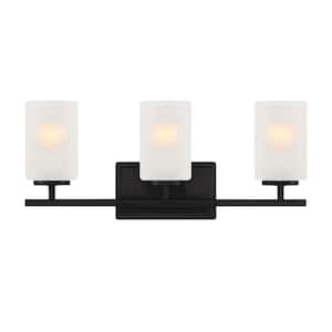 21 in. Carmine 3-Light Matte Black Modern Bathroom Vanity Light with Etched Glass Shades
