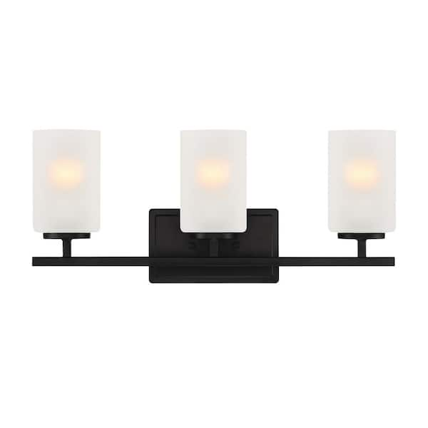 Designers Fountain Carmine 21 in. 3-Light Matte Black Modern Vanity with Etched Glass Shades