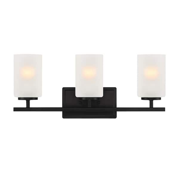 Carmine 21 in. 3-Light Matte Black Modern Vanity Light with Etched Glass Shades