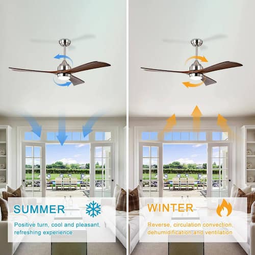 52 in. LED Modern Indoor Nickel Walnut Quiet Reversible Ceiling Fan with Lights Remote Control and 6 Speed Levels Lighting
